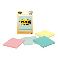 post - it super sticky notes in assorted pastel colors, 4 x 3 inches