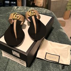 Brand New Never Worn Color: Mud Comes With Box And Dust Bags Gucci Sandals, Shoes Gucci, Leather Thong Sandals, Gucci Leather, Gucci Shoes, Thong Sandals, Black Tan, Black And Tan, Army Green