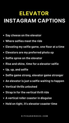 an instagram caption with the words elevators on it in black and white