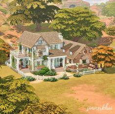 Sims 3 House Design, Sims 4 Cottage Farmhouse, Sims Farmhouse Layout, Sims 4 House Plans Layout Cottage, Sims 4 Cottage Mansion, Cute Family Home Sims 4, Sims 4 Family Farmhouse, Cottagecore House Sims, Sims 4 Large Cottage