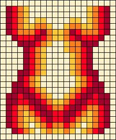 an orange and red pattern with squares on it's sides, in the shape of a heart