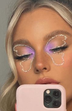 Extreme Make-up, Maquillage Yeux Cut Crease, Halloweenský Makeup, Butterfly Makeup, Rhinestone Makeup, Rave Makeup