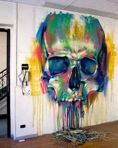 a painting of a skull on the wall