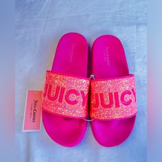 Juicy Couture Kids Sandals. Size 3m. Pink Summer Slip-on Slides, Trendy Pink Slip-on Sandals, Pink Slide Jelly Sandals Casual Style, Pink Non-slip Jelly Sandals For The Beach, Pink Slide Jelly Sandals For Casual Wear, Casual Pink Slide Jelly Sandals, Fun Pink Slip-on Sandals, Pink Slide Sandals For Summer, Pink Summer Slide Sandals