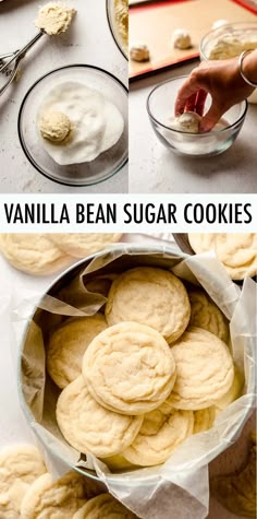 vanilla bean sugar cookies are in a bowl and ready to be eaten