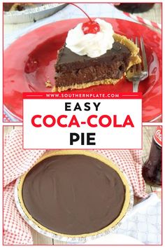 easy coca - cola pie with chocolate and whipped cream on top