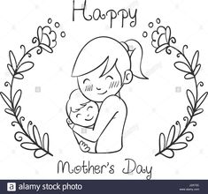 a mother's day card with a woman holding her baby in the middle of a wreath