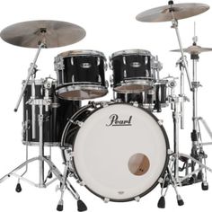 4-piece Maple Shell Pack with 22" Bass Drum  10" and 12" Toms  and 16" Floor Tom - Piano Black. Pearl Reference, Pearl Drums, How To Play Drums, Oyster Pearl, Percussion Instruments, Chrome Hardware, Drum Set, Pearl Shell, Drum And Bass