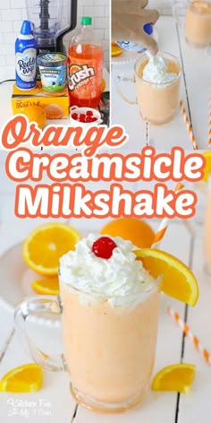 orange creamsice milkshake with whipped cream and fruit