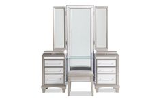 an image of a dressing table with drawers and mirror on it's side, in front of a white background