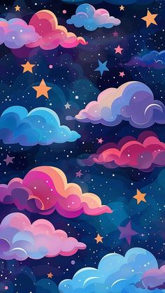 colorful clouds and stars in the night sky