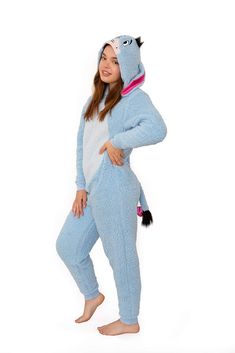 PRICES MAY VARY. OFFICIALLY LICENSED DISNEY WINNIE THE POOH PRODUCT DETAILED 3D EEYORE DESIGN - Do you love Winnie The Pooh's loveable character, Eeyore? Now you can turn yourself into a giant plush stuffed animal version of him with this costume pajama outfit! It features a detailed, embroidered character face and 3D ear design on the hood as well as an attached tail with bow. SUPER SOFT SHERPA FLEECE - This Eeyore plush pajama union suit is made of an ultra-soft, fuzzy sherpa fleece fabric tha Winnie The Pooh Costumes, Pooh Outfits, Funny Halloween Costumes For Friends, Halloween Costumes For Friends, Costumes For Friends, Winnie The Pooh Eeyore, Giant Plush, Fur Skirt, Pajama Costume