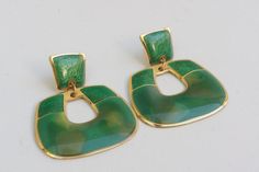 "Vintage 80s Edgar Berebi enamel earrings in good shape. Post backs. Measures : 1.3/4\" long by 1.5\" wide." Vintage Enamel Drop Earrings, Vintage Nickel-free Enamel Earrings, Green Enamel Vintage Earrings, Eclectic Gifts, Vintage Black Enamel Clip-on Earrings, Vintage Gold Enamel Clip-on Earrings, Native American Pottery, Enamel Earrings, 1980s Vintage