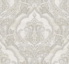 Paisley damask wallpaper SD81009AM from Say Decor Wallpaper Grey And White, Half Drop Pattern, Wallpaper Adhesive, Fabric Wall Decor, Paintable Wallpaper, Drops Patterns, Commercial Wallpaper, White Damask, Diy Furniture Renovation