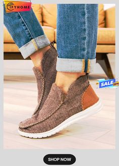 Womens's Warm Lined Slip On Canvas Shoes Casual Cushioned Slip-ons For Fall, Casual Slip-on Synthetic Boots, Trendy Synthetic Slip-ons For Fall, Brown Round Toe Slip-ons For Fall, Comfortable Flat Heel Fall Sneakers, Casual Brown Slip-on Boots, Comfortable Flat-heeled Sneakers For Fall, Comfortable Brown Sneakers For Spring, Casual Comfortable Fall Boots