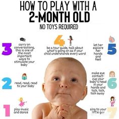 a baby's face with the words how to play with a 2 - month old no toys required