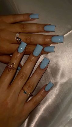 Pretty Solid Color Acrylic Nails, Plain Tips Nails, Solid Color Nails With Simple Design, Basic Blue Nails Acrylic, Nail Ideas Single Color, One Color Short Acrylic Nails, One Solid Color Nails, Simple Nail Designs Solid Colors, Long Solid Color Nails