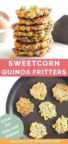 sweetcorn quinoa fritters with text overlay