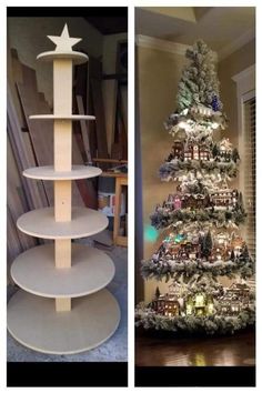 three tiered christmas tree made out of plywood