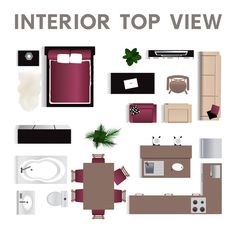 an interior top view with furniture and accessories