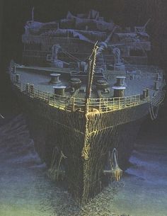 a drawing of a ship in the water