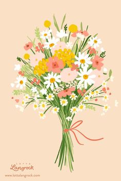 Blumenstrauß aus Wiesenblumen in Rosa, Apricto und Gelb; Flower Bouquet Illustration Flower Centerpiece Ideas, Paper Flower Centerpiece, Wedding Paper Flowers, Paper Flower Bouquets, Origami Flower Bouquet, Flower Making Crafts, Flower Bouquet Painting