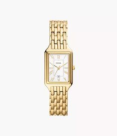 Rectangle Watch, Gold Watches Women, Pink Watch, Three Hands, Gold Case, Women's Watch, White Dial