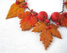 Yellow Red Necklace Autumn Leaf Fall Jewelry Bib Necklace Maple Leaf Gift for Wife Inspiration Nature Necklace Statement Canada Maple Leaves - Etsy Bright Necklace, Multicolor Art, Clay Bead Necklace, Inspiration Nature, Chalcedony Necklace, Golden Autumn, Multi Coloured Necklaces, Autumn Necklace, Yellow Jewelry