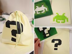 four pictures showing how to make an origami bag with the letter q on it