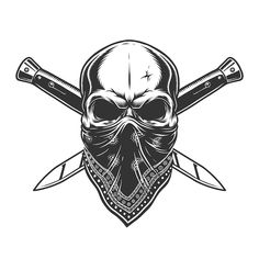 a skull in bandana with two crossed swords