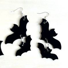 Dangle Bat Earrings - Goth Vampire Gothic Halloween Costume Party Perfect For Halloween Costumes, But The Quality Allows You To Wear For Any Occasion. Black Spooky Jewelry For Costume Party, Black Spooky Jewelry For Party, Spooky Black Jewelry For Party, Black Spooky Party Jewelry, Edgy Halloween Jewelry For Costume Party, Black Vampire Jewelry For Halloween, Black Halloween Costume Jewelry, Vampire Style Black Jewelry For Halloween, Spooky Black Earrings For Party