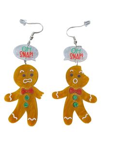 PRICES MAY VARY. FUN PAIR OF HOLIDAY EARRINGS: Do you love fun earrings for the Christmas season? These fun gingerbread man cookie earrings for women are sure to be the best pair of funny Christmas earrings on the market. Each pair of Gingerbread men earrings features two hilarious gingerbread men with details galore. Perfect for tacky sweater parties, secret Santa, and more. LIGHTWEIGHT/ HYPOALLERGENIC: Weighing in at only 1oz, these earrings are sure to give you the perfect amount of holiday c Man Earrings, Cookie Earrings, Tacky Sweater, Gingerbread Man Cookies, Christmas Gingerbread Men, Holiday Earrings, Gingerbread Men, Christmas Accessories, Holiday Earring