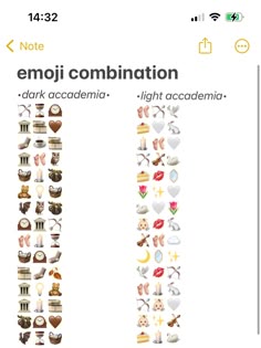 an iphone screen with the words emo combination in different languages and pictures on it