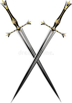 two crossed swords with gold and black handles on white background royalty image - illustration, clipping