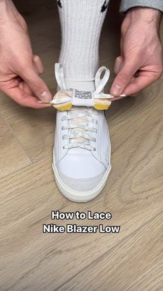 Strapz on Instagram: "Would you lace your sneakers like this?🤔👀 #sneakers #nikeblazer #hypebeast #shoesaddict #sneakerlover #kicksonfire #asmrsounds #asmr #instasneakers" Tennis Shoe Lace Ideas, How To Lace Blazer Mid 77, How To Lace Blazer Shoes, How To Lace Nike Blazers, Sneaker Laces Ideas, Blazer Shoes, Nike Blazer Low 77, Blazers Shoes, Sneakers Street Style