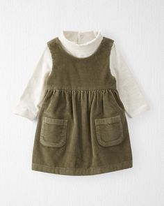 Baby Organic Cotton Corduroy Dress and Mock Neck Bodysuit Set - Little Planet | Carter's Neutral Baby Clothes, Mock Neck Bodysuit, Vintage Baby Clothes, Sweet Cream, Wardrobe Inspiration, Corduroy Dress, Carters Baby