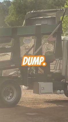 a dump truck with the word dump written on it