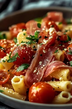 Creamy Roasted Tomato Ricotta Pasta with Crispy Prosciutto Brie Tomato Pasta, Pasta Recipes Fancy, Diced Prosciutto Recipes, Arabiatta Pasta Recipes, Prosciutto Pasta Recipes, Creamy Roasted Tomato Ricotta Pasta, Ricotta Recipes Dinner, Real Italian Recipes, Tomato Ricotta Pasta