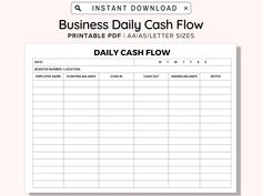 a daily cash flow sheet with the words, business daily cash flow and an image of a