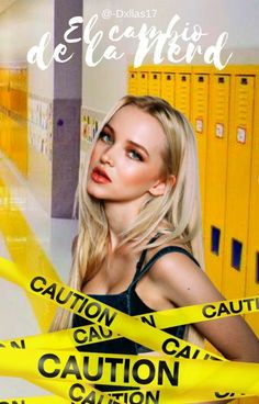 a woman standing in front of yellow lockers with caution tape around her