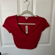 I’m Clearing Out My Closet For The New Year And This Is An Item I Don’t Wear. It’s In Perfect Condition, I Bought And Just Never Ended Up Wearing. ** Questions And Comments Welcome !! ** Price Negotiable :) Red Fitted V-neck Crop Top, Trendy Red V-neck Crop Top, Garage Tops, Freshman Year, V Neck Tops, Cosplay Costumes, Wear It, Garage, Womens Tops