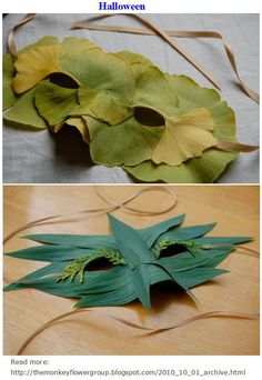 there are two pictures with leaves on the table