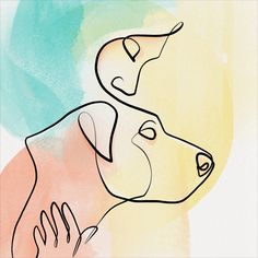 a drawing of a dog's head on a colorful background