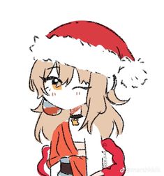 a drawing of a girl wearing a santa hat with her hand on her hip and looking at the camera