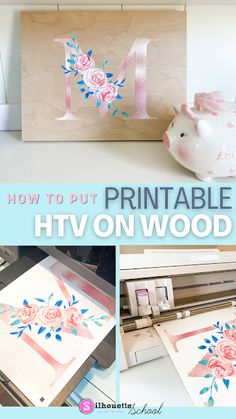 how to put printable htv on wood with flowers and ribbon in the center