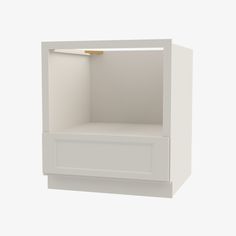 an empty white cabinet with a gold handle