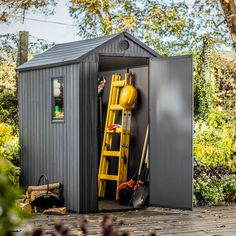 a garden shed with tools in it