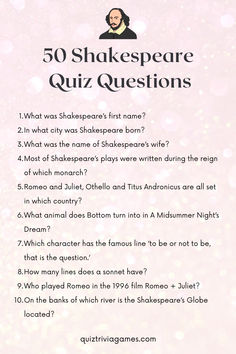 shakespeare's quiz questions with the text, which is written in black and white