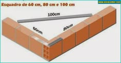 an image of a brick wall with measurements for the width and width, in spanish