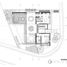 an architectural drawing shows the floor plan for a house with two floors and three levels